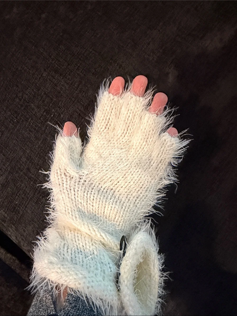 Madden Girl Ivory Fuzzy Fingerless Gloves